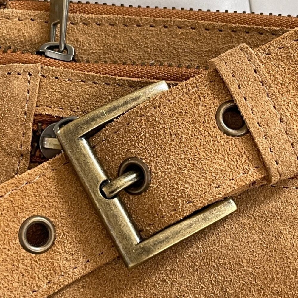 FREE PEOPLE "Avalon" Suede Leather Swing Bag in Caramel is New w/o Tags! - Picture 6 of 13